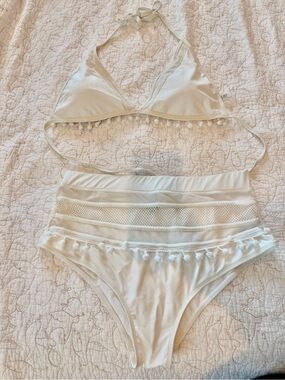 White Two-Piece Pom Pom Bikini Set